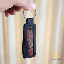 Load image into Gallery viewer, The Safar Strap: Luxury Black Leather &amp; Persian Patterned Key Fob Keychain