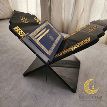 Load image into Gallery viewer, Luxury Gold &amp; Black Quran Stand (Rehal) – Premium Foldable Quran Holder