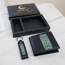 Load image into Gallery viewer, Black wallet and keychain set with decorative elements on a white surface