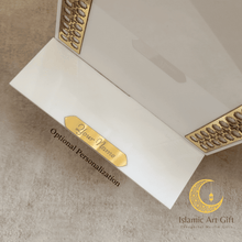 Load image into Gallery viewer, Premium Acrylic Quran Stand – Elegant Islamic Display Stand with Gold Detailing (Black / White)