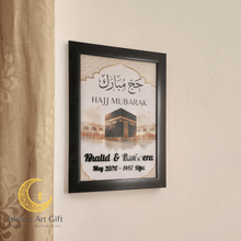 Load image into Gallery viewer, Customized Hajj Mubarak Frame with Names &amp; Date – Personalized Islamic Gift (Wall &amp; Table Decor)