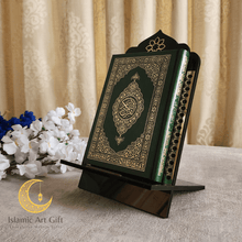 Load image into Gallery viewer, Premium Acrylic Quran Stand – Elegant Islamic Display Stand with Gold Detailing (Black / White)