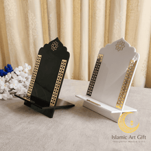 Load image into Gallery viewer, Premium Acrylic Quran Stand – Elegant Islamic Display Stand with Gold Detailing (Black / White)