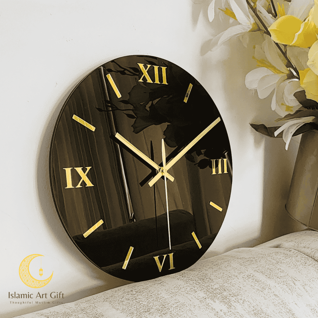Black & Gold Wall Clock – 30cm Silent Sweep with Roman Numerals