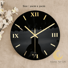 Load image into Gallery viewer, Black &amp; Gold Wall Clock – 30cm Silent Sweep with Roman Numerals