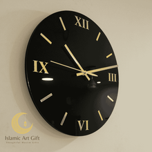 Load image into Gallery viewer, Black &amp; Gold Wall Clock – 30cm Silent Sweep with Roman Numerals