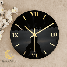 Load image into Gallery viewer, Black &amp; Gold Wall Clock – 30cm Silent Sweep with Roman Numerals