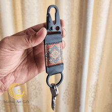 Load image into Gallery viewer, Safar Hook: Luxury Persian Pattern Leather Keychain - Black Tactical Edition