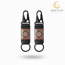 Load image into Gallery viewer, Safar Hook: Luxury Persian Pattern Leather Keychain - Black Tactical Edition