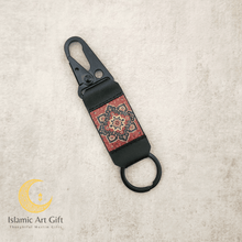 Load image into Gallery viewer, Safar Hook: Luxury Persian Pattern Leather Keychain - Black Tactical Edition