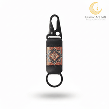 Load image into Gallery viewer, Safar Hook: Luxury Persian Pattern Leather Keychain - Black Tactical Edition
