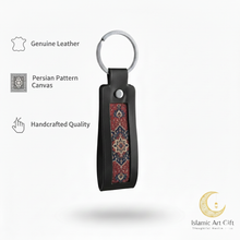 Load image into Gallery viewer, The Safar Strap: Luxury Black Leather &amp; Persian Patterned Key Fob Keychain