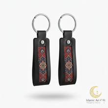 Load image into Gallery viewer, The Safar Strap: Luxury Black Leather &amp; Persian Patterned Key Fob Keychain