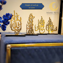 Load image into Gallery viewer, Mini Table Decor - Car Stand Islamic Art - Set of 4-SUBHANALLAH, ALHAMDULILLAH, ALLAHUAKBAR, MASHA ALLAH - Make My Thingz