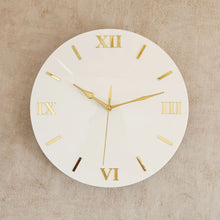 Load image into Gallery viewer, White &amp; Gold Wall Clock – 30cm Silent Sweep with Roman Numerals