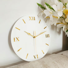 Load image into Gallery viewer, White &amp; Gold Wall Clock – 30cm Silent Sweep with Roman Numerals