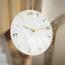Load image into Gallery viewer, White &amp; Gold Wall Clock – 30cm Silent Sweep with Roman Numerals