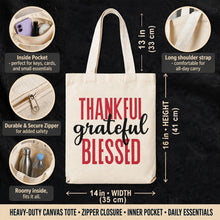 Load image into Gallery viewer, Thankful, Grateful, Blessed Premium Canvas Tote Bag